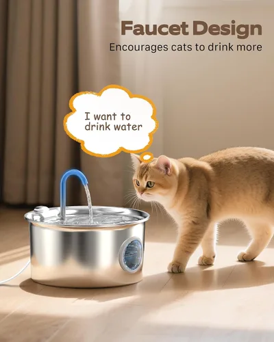 Vista 7 de Fuente de agua para gatos de acero inoxidable: fuente para gatos con 6 filtros + 3 esponjas, fuente de agua para mascotas de 88 oz/2.6 L para gatos