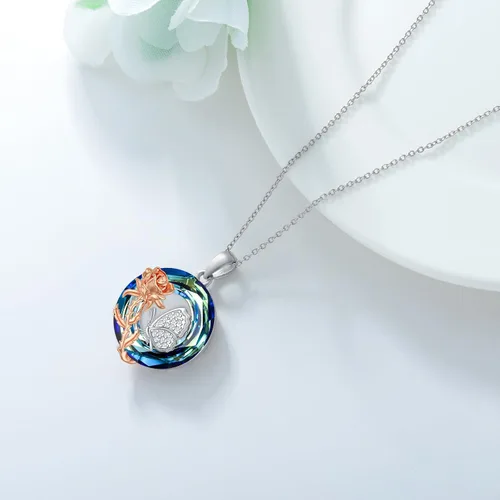 Vista 6 de RJK Collar de plata de ley para mujer, collar de cristal, diseño de ranatortugamariposa rosapandasgatoperrofénixhongos, joyería de animales, regalos