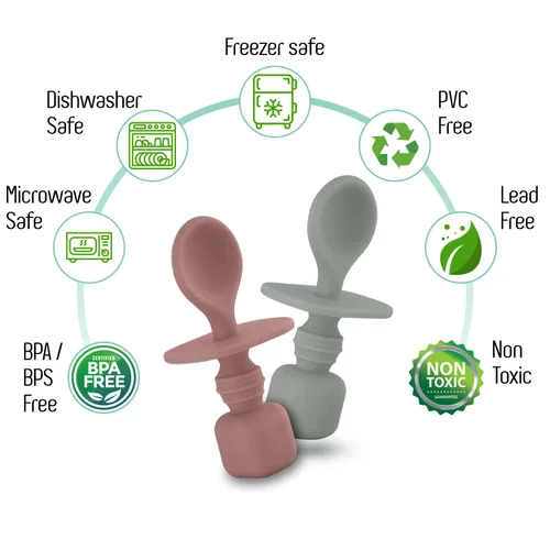 Vista 2 de Cucharas de silicona para bebé, paquete de 2 cucharas de alimentación para bebé, juego de cucharas de alimentación para bebés de primera etapa