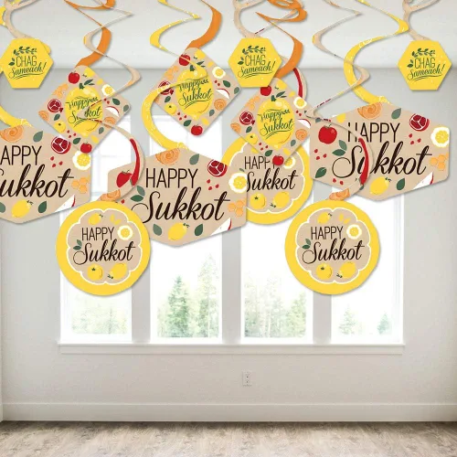 Vista 3 de Big Dot of Happiness Sukkot - Decoración colgante judía de Sukkah - Remolinos de decoración de fiesta - Juego de 40