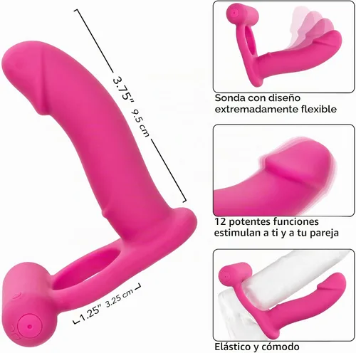 Vista 2 de CalExotics Doble buceador recargable de silicona - Anillo de sonda de placer recargable - Juguete sexual masajeador impermeable para parejas - Rosa