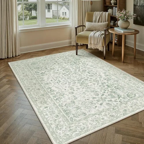 Vista 80 de PureCozy Alfombra de área beige de 2 x 3 pulgadas, lavable, vintage, pequeña, para entrada, cocina, suave, retro, floral, de pelo bajo, tapete