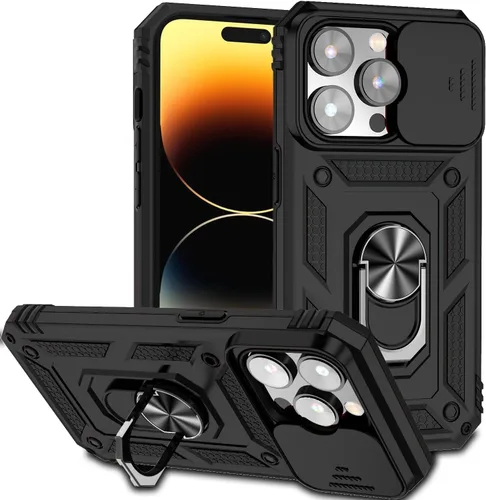 Vista 16 de Funda magnética compatible con iPhone 14 Pro de 6.1 pulgadas, funda magnética para iPhone 14 Pro con cubierta de cámara y soporte de grado militar