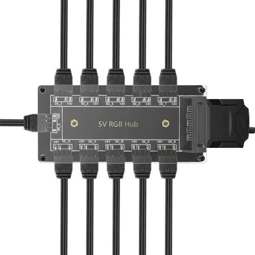 Vista 6 de YACSEJAO 5V 3Pin RGB LED Splitter 10-Port 3Pin LED Hub Controlador con cable de extensión de 50CM