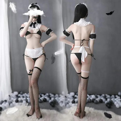 Vista 2 de Disfraz de sirvienta francesa para mujer, disfraz de anime para cosplay, lencería sexy para cosplay