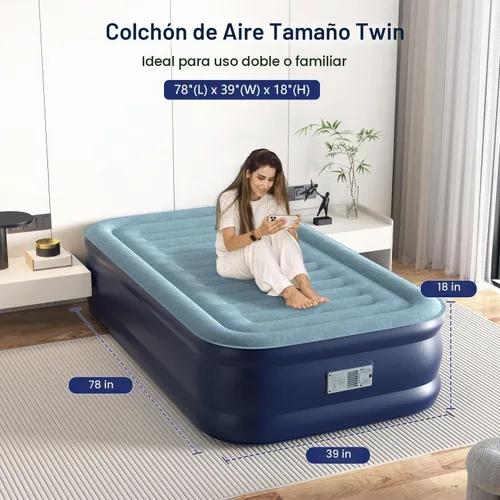 Vista 3 de [Usado] Lavisx Colchón de aire individual de 18" con bomba integrada, bomba de parada automática de alta velocidad de 2 minutos, colchón hinchable
