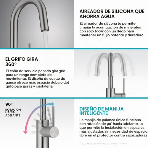 Vista 3 de KRAUS Oletto - Grifo de barra de cocina de un solo mango con ensamble de montaje superior QuickDock en latón cepillado, KPF-2600BB Cobrizo cepillado