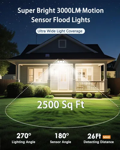 Vista 5 de CLAONER Luces solares para exteriores, sensor de movimiento, 3500 lm, 288 luces LED de seguridad con control remoto, IP67, impermeable, 4 cabezales