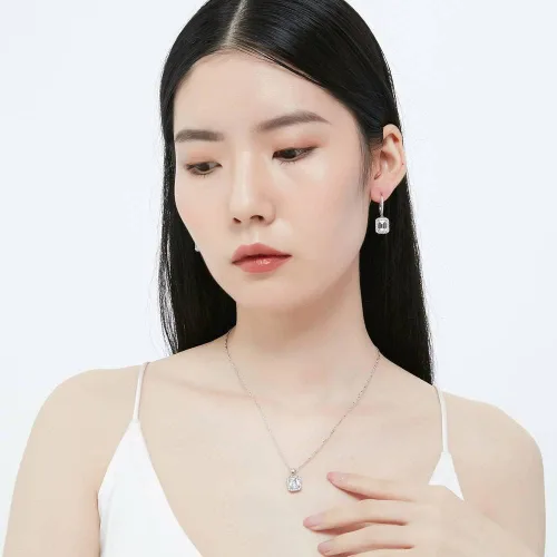 Vista 5 de BERRICLE Sterling Silver Halo Leverback Drop Dangle Earrings for Women, Cubic Zirconia CZ - Emerald, Pear, Round Cut