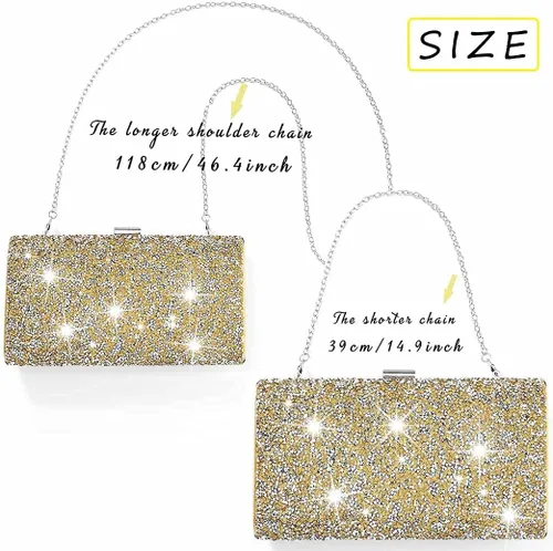 Vista 5 de ELABEST Bolso de mano de noche con purpurina con diamantes de imitación, bolso cruzado para bodas y fiestas para mujeres y niñas