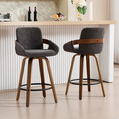 Vista 8 de VipDesk - Taburetes de bar giratorios, taburetes de bar de 26" de altura de mostrador con respaldo y brazos, sillas de bar tapizadas modernas