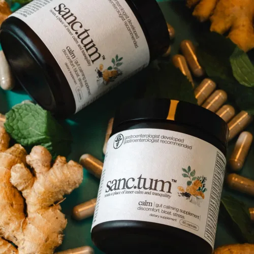 Vista 5 de Sanctum Suplemento calmante intestinal formulado por médicos y recomendado por médicos para malestar, hinchazón y estrés