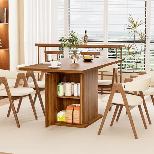 Vista 4 de Mesa de comedor extensible para cocina de 4-6, 47-65 pulgadas, mesa de comedor rectangular con 2 puertas, gran almacenamiento, muebles de cena