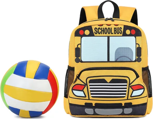Vista 5 de Mochila para niños pequeños, preescolar, autobús, bolsa de libros 3D para jardín de infantes con lonchera aislante