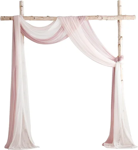 Vista 17 de Floroom Tela drapeada de arco de boda, 2 paneles de 19 pies, cortinas de tela de gasa blanca, decoración de ceremonia de boda, recepción