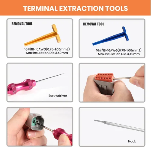 Vista 7 de 634 piezas, kit de 50 juegos de conectores DT, herramienta de crimpado para conectores Deutsch, herramienta de extracción de terminales, conector