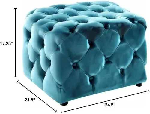Vista 2 de Everly - Taburete otomano copetudo de terciopelo (azul) - Reposapiés con botones para sala de estar
