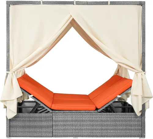 Vista 8 de Harper & Bright Designs Tumbona ajustable para exteriores con dosel, silla reclinable multiposición con cojín extraíble, tumbona de ratán resistente