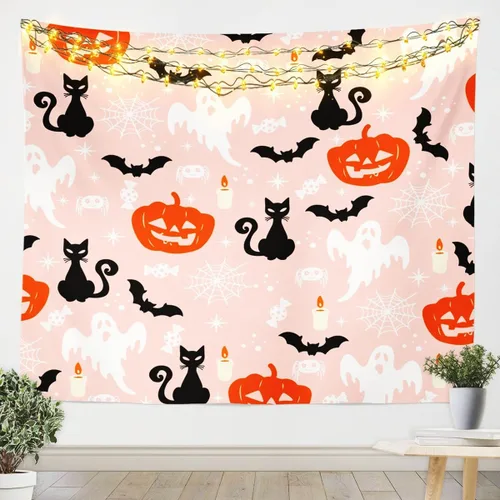 Vista 24 de Feelyou Halloween Wall Art for Bedroom Living Room Cartoon Ghost Tapestry Decoration for Kids Boys Girls Red Tapestry Wall Hanging Ghost Festival