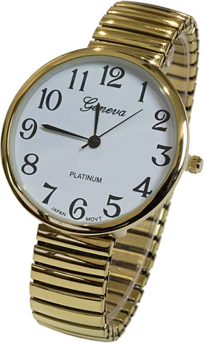 Vista 5 de Reloj de banda elástica con números grandes para mujer, color dorado 1262G, Dorado, blanco, Casual