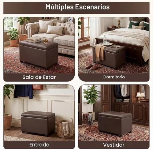 Vista 6 de Joveco Banco Otomano de Almacenamiento de 24 Pulgadas de Cuero, Taburete Rectángulo para Reposapiés para Sala de Estar, Dormitorio, Entrada