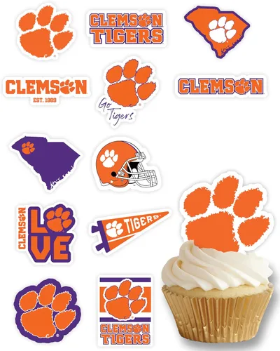 Vista 8 de Decoraciones para cupcakes de la Universidad de Alabama, suministros para fiestas de fútbol americano, cumpleaños, graduación (24 piezas)