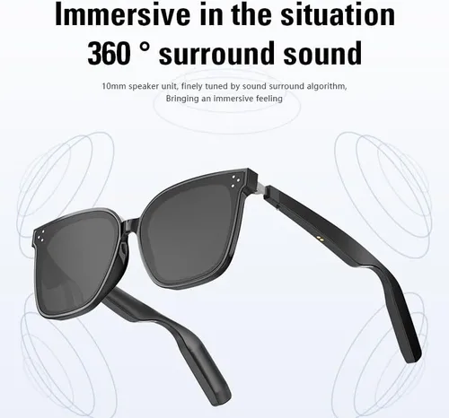 Vista 2 de Lentes de sol inteligentes Bluetooth para hombres y mujeres, gafas de audio con altavoces, protección UV400, asistente de voz, disparo remoto, carga