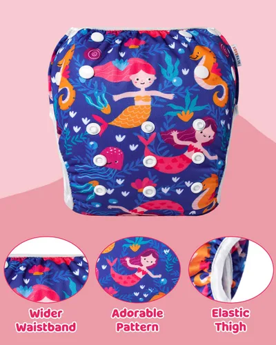 Vista 49 de Alva, Pañales de bebé para nadar, paquete de 2 unidades, talle único, reutilizable, lavable y ajustable de 0 a 36 meses. Tamaño de 10 a 40 lbs