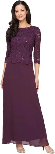 Vista 10 de Alex Evenings Vestido de una pieza con cuerpo de encaje elástico de mangas 3/4 para mujer Bordado de orquídea ahumada