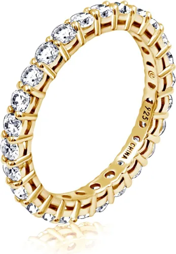 Vista 2 de Tienda Collection Platinum or Gold Plated Sterling Silver All-Around Band Ring set with Round Infinite Elements Cubic Zirconia