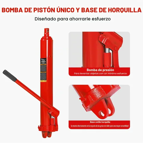 Vista 4 de Big RED AQD3TR Gato Hidráulico de Ariete Largo de 3 Toneladas Cilindro de Grúa de Motor de Servicio Pesado con Base de Horquilla y Bomba de Pistón