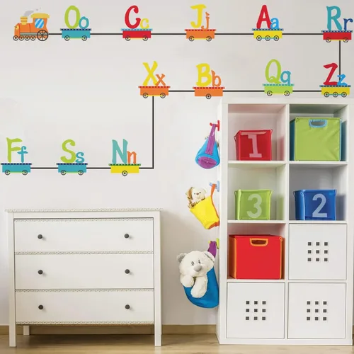 Vista 6 de Calcomanías de alfabeto para niños, alfabeto ABC, calcomanías de tren, calcomanías de pared de letras del alfabeto, calcomanías de pared