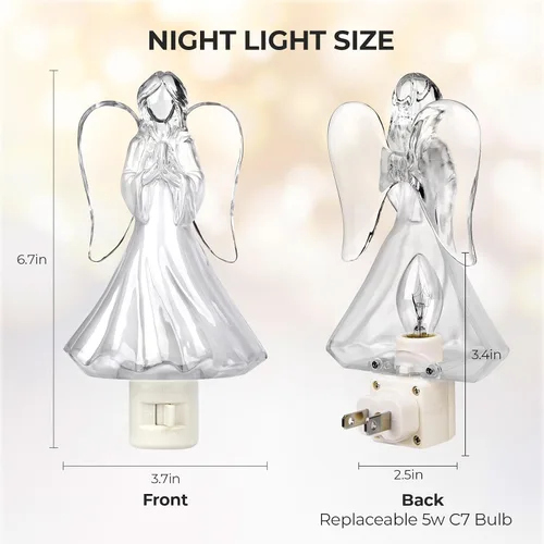 Vista 2 de 2 luces nocturnas de ángel rezando enchufables a la pared con bombilla C7 de 5 W, enchufe giratorio de 360 grados con interruptor