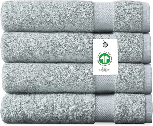 Vista 12 de Toalla de baño de felpa de algodón orgánico de lujo Certificado GOTS y OEKO-TEX Toallas de calidad hotelera premium Tecnología Feather Touch