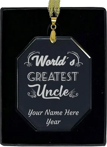 Vista 6 de LaserGram Adorno de Navidad de vidrio personalizado, el tío más grande del mundo, idea de regalo personalizada grabada con láser (forma de diamante)
