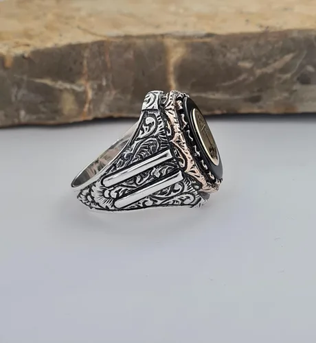 Vista 6 de Custom Personalized Letter Ring, Beautiful Handcrafted Personalized 925K Solid Sterling Silver Onyx Stone Men's Ring RP77