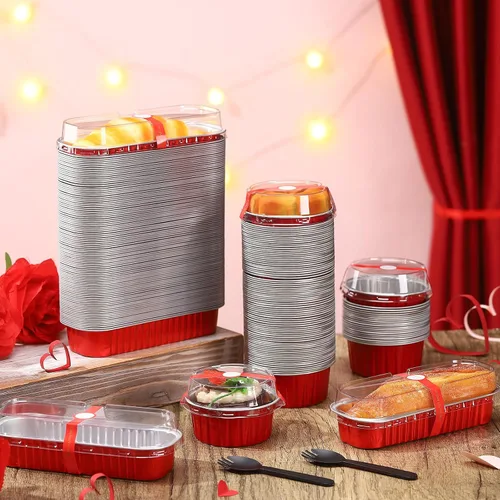 Vista 5 de Suclain 600 piezas de mini moldes para pan con tapas y cucharas, pegatinas de sellado, bandejas desechables de papel de aluminio de 6.8 onzas