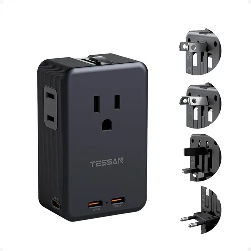 Vista 9 de TESSAN Adaptador de viaje PD 20W, adaptador de corriente universal con 3