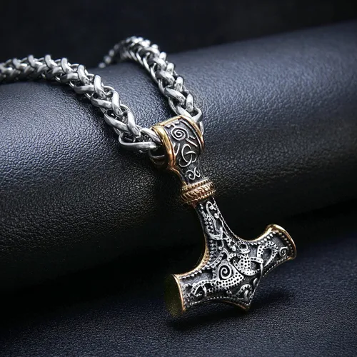 Vista 2 de BAVIPOWER Colgante de oro de 18 quilates Mjolnir nórdico vikingo martillo de Thors para hombres y mujeres acero inoxidable 316L joyería escandinava