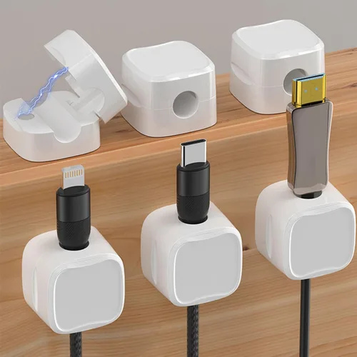 Vista 17 de IFNOW Paquete de 6 clips magnéticos para cables para mesita de noche, soporte de cable autoadhesivo en blanco y negro, clip ajustable para negro