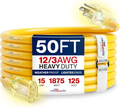 Vista 12 de Cable de extensión SJT de 12/3 300 V con luz LED para uso en interiores y exteriores con enchufe con iluminación LED Amarillo