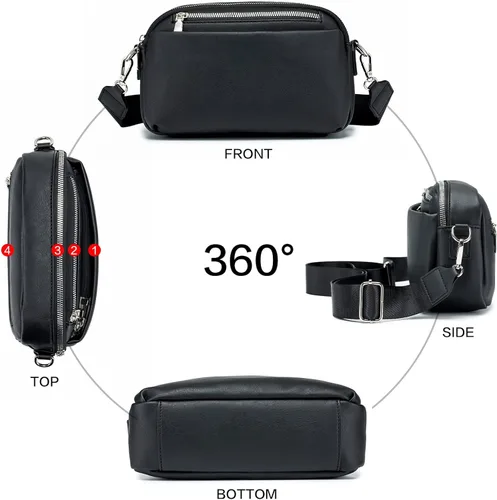Vista 3 de POIUGOYA Bolsos cruzados pequeños para mujer, bolsos de hombro y bolsos de cuero para mujer, bolso de mano con cuatro cremalleras para cámara