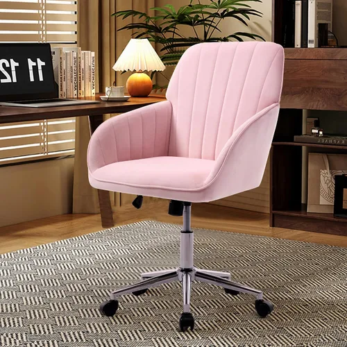 Vista 12 de Silla de escritorio de oficina en casa, silla de tocador, moderna silla con respaldo bajo ajustable de terciopelo, silla de oficina tapizada