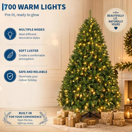 Vista 4 de Árbol de Navidad artificial de abeto preiluminado de 6.5 pies