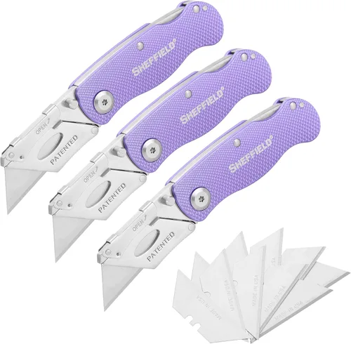 Vista 16 de Sheffield 12514 Cuchillo Utilitario Plegable Paquete de 3, Rellenos para Calcetines, Regalos para Hombres, Regalos para Papá, Hojas de Cuchillo