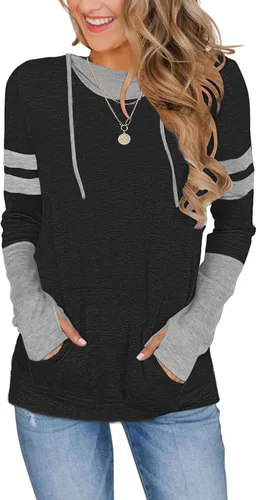 Vista 15 de AUSELILY Womens Long Sleeve Drawstrings Hooded Sweatshirt With Thumb Holes 01-beige