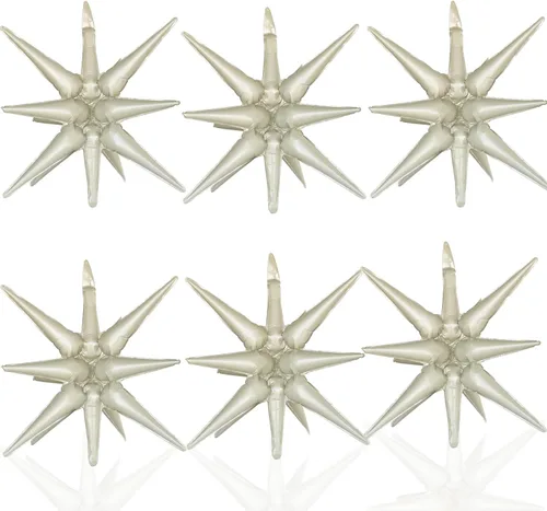 Vista 11 de 6 Globos de Papel de Aluminio con Forma de Estrella Negra de Una Pieza, Globo de Estrella de 14 Puntas 4D Cono Starburst de Mylar de 22 Pulgadas 22