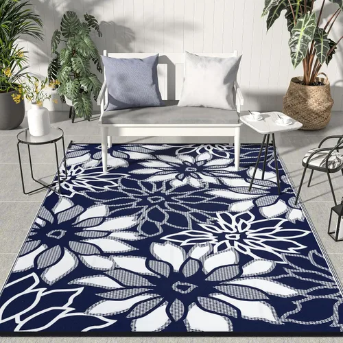 Vista 77 de GENIMO - Alfombra para exteriores de 6 x 9 pies, para patio, espacios amplios, reversible, de pajillas de plástico, alfombra impermeable para Azul
