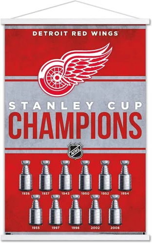 Vista 8 de Trends International NHL Detroit Red Wings - Póster de pared con marco magnético Juego de perchas de madera de haya y impresión de alta calidad