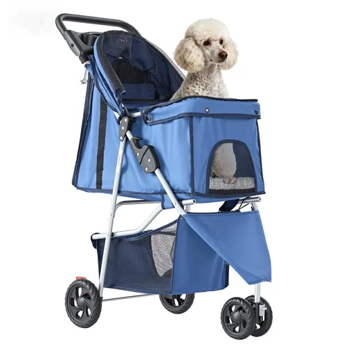 Vista 8 de [Usado] NEWBULIG Cochecito para mascotas de 3 ruedas para perros y gatos Negro
